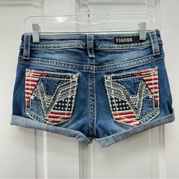 Vigoss Heritage fit denim jean shorts Women's 4 with Patriotic Embroidery - Picture 1 of 7